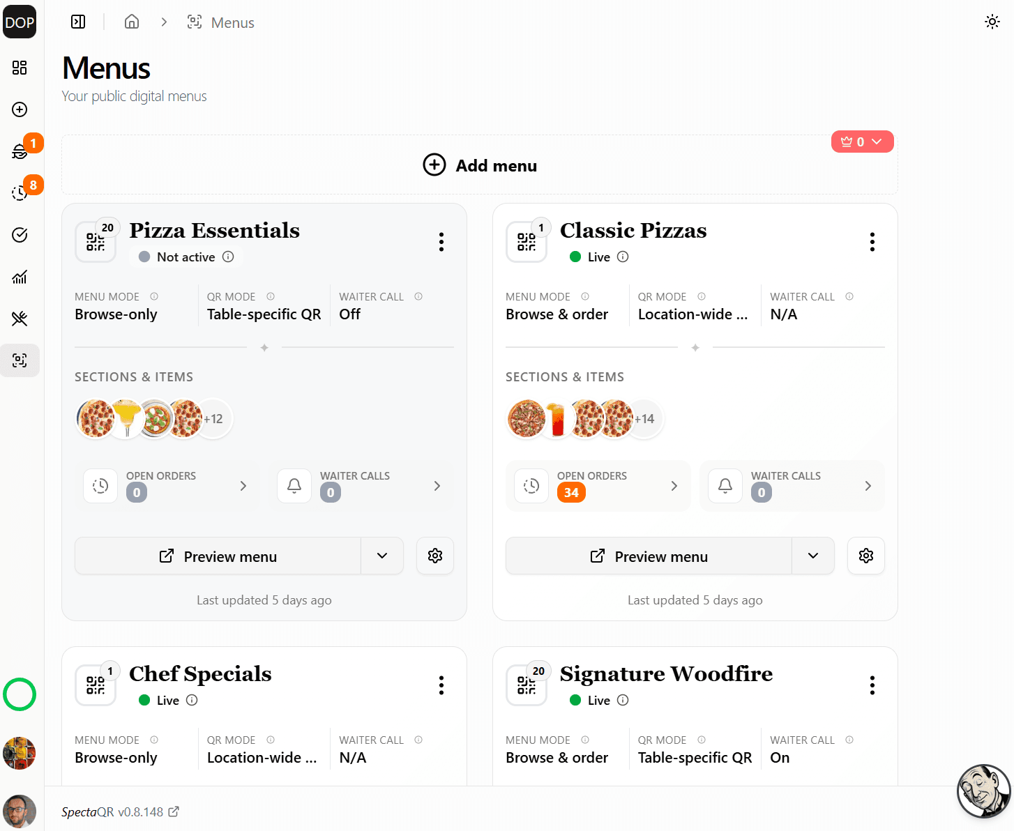 SpectaQR staff dashboard